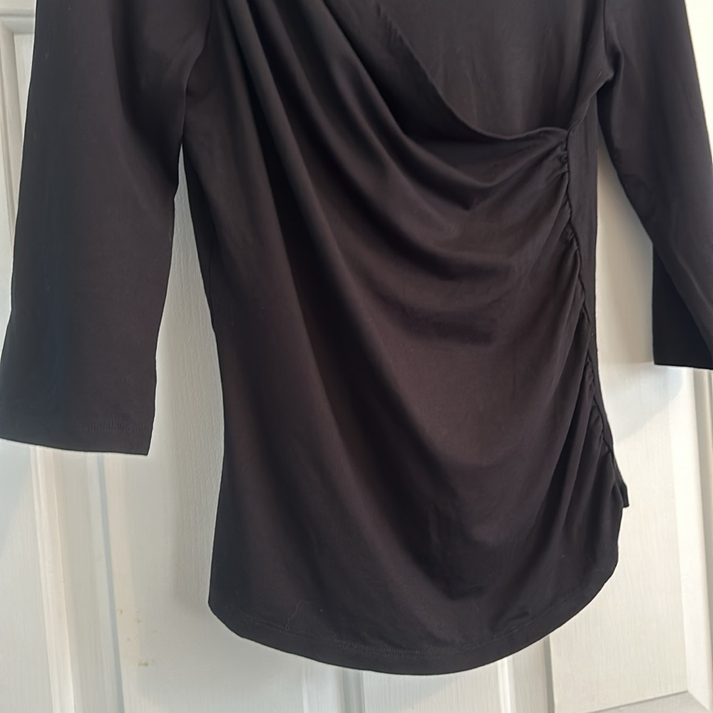 Women’s Diana Slavin Black Faux Wrap 3/4 Sleeve Top, size Small - Picture 3 of 8